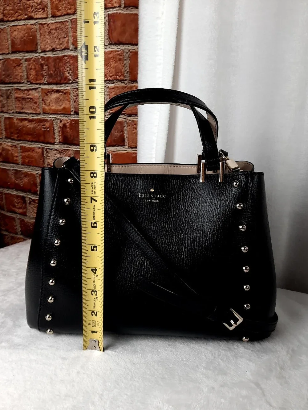 kate spade Black Leather Studded Satchel with Gold Hardware